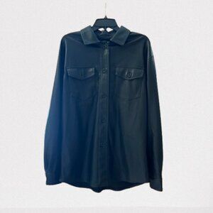 American Tall Black Faux Leather Shirt Jacket